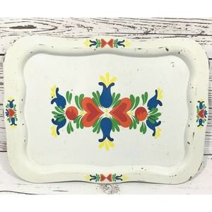 Tin Folk Art Tin Serving Tray By Ohio Art Co